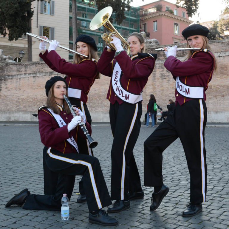 Seaholm Marching Band formal uniform on display.